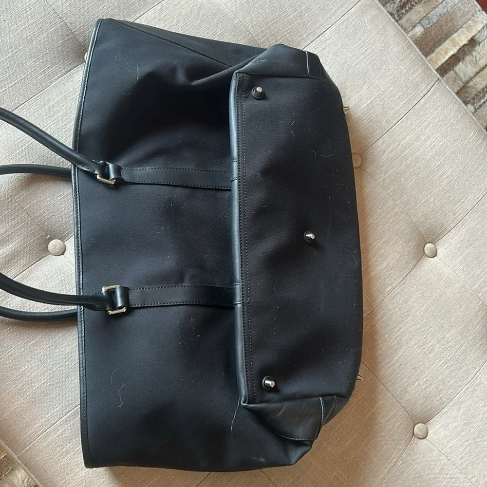 Coach Canvas Black Tote Leather Trim Double Zipper Weekender Bag